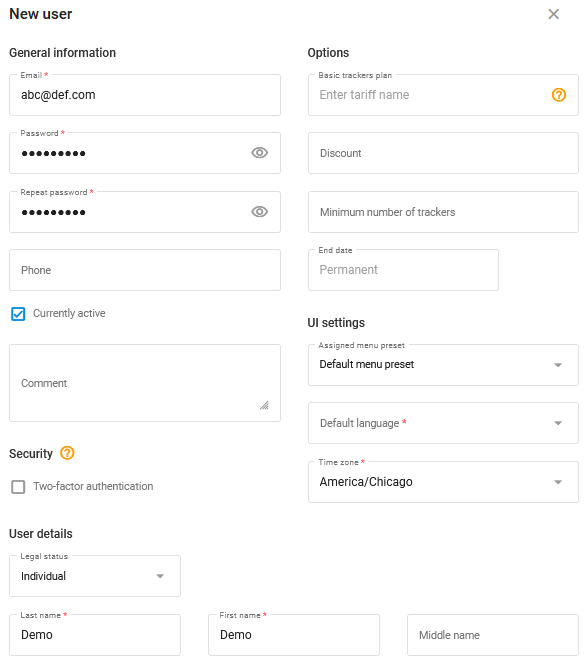 Creating a demo user
